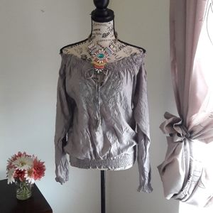 Off shoulder embroidered shirt